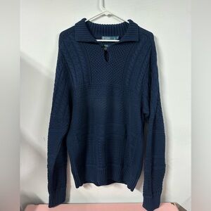 Vintage Polo Ralph Lauren Rugby Shirt Knit Cable Navy Blue Polo XL Heavy